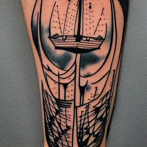 Image similar to tattoo design, stencil, viking, boat