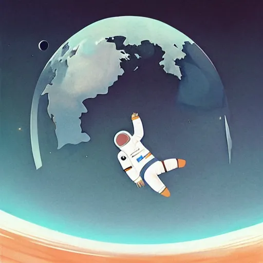 Prompt: an astronaut in a fetal position, the earth is behind him, art by hsiao ron cheng