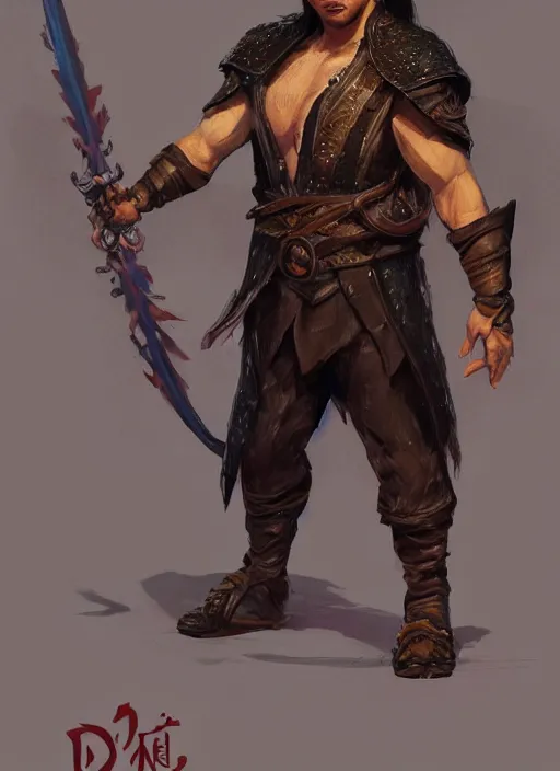 Image similar to asian with medium black hair man looks belly point of view, dndbeyond, bright, colourful, realistic, dnd character portrait, full body, pathfinder, pinterest, art by ralph horsley, dnd, rpg, lotr game design fanart by concept art, behance hd, artstation, deviantart, hdr render in unreal engine 5