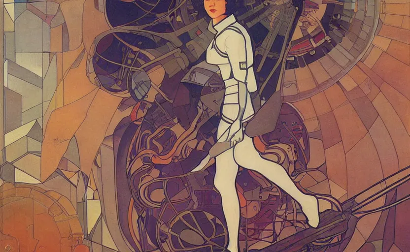 Prompt: insane detail textured art deco painting of astronaut full body, beautiful painting by mucha and kuvshinov