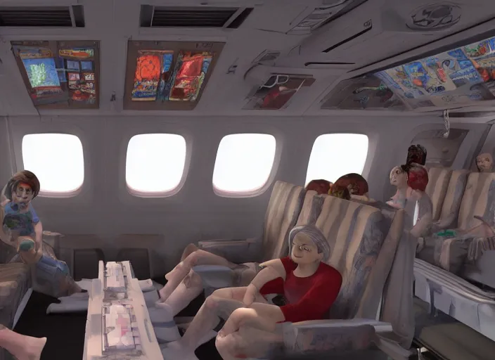 Prompt: boeing 737 cabin, a lot of zombies, birthday party, realistic, wide angle, Unreal 5 engine