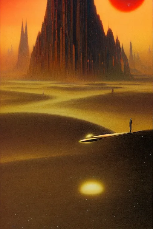 Prompt: emissary space by arthur haas and bruce pennington and john schoenherr, cinematic matte painting, saha haddi, 8 k, dark color palate