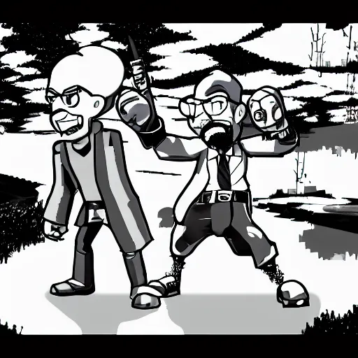 Image similar to battle against walter white in undertale, videogame screenshot, black and white