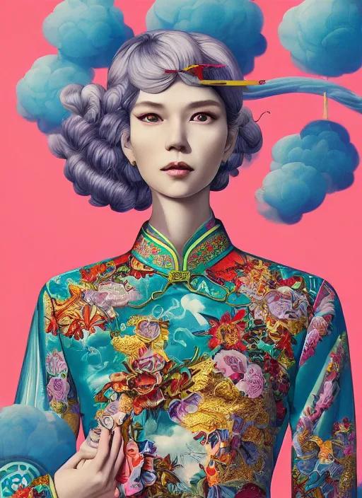 Image similar to cheongsam : : by martine johanna and simon stalenhag and chie yoshii and casey weldon and wlop : : ornate, dynamic, particulate, rich colors, intricate, elegant, highly detailed, centered, artstation, smooth, sharp focus, octane render, 3 d