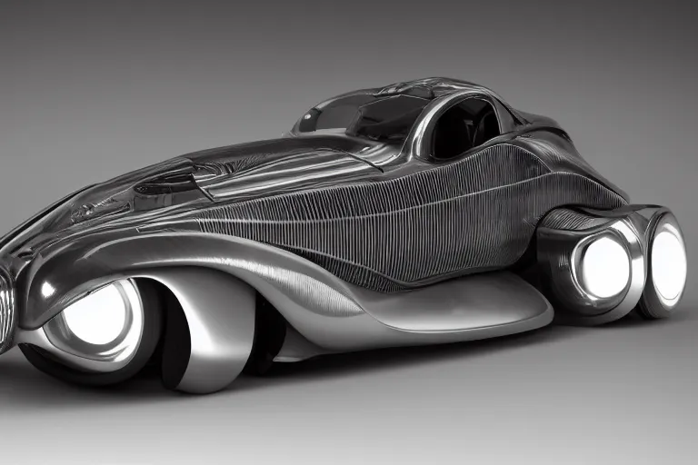 Image similar to Studio photograph a concept 1930s cyberpunk car. 8k. Studio lighting.