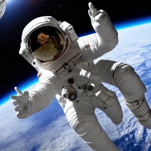 Image similar to astronaut in outer space lit from below, full body photo, 8 k