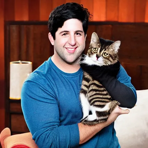 Image similar to josh peck, holding a small cat