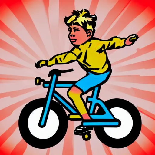 Pop Art style image of a boy riding a bicycle Stable Diffusion