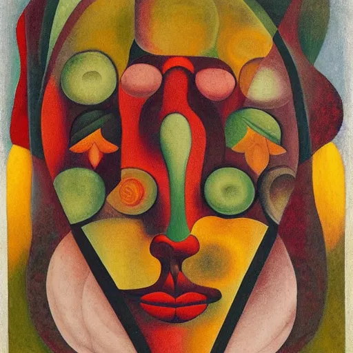 Image similar to floral face portrait by leonetto cappiello and wojciech siudmak and ernst fuchs, anni albers, oil on canvas