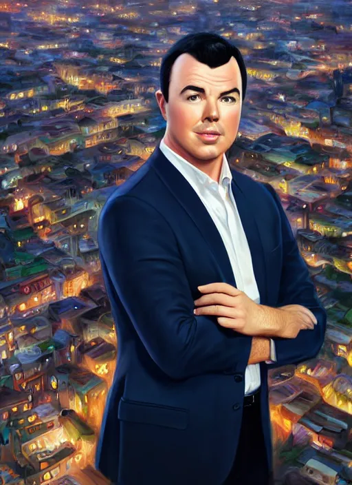 Image similar to high angle photo of seth macfarlane in the style of stefan kostic, realistic, sharp focus, 8 k high definition, insanely detailed, intricate, elegant, art by stanley lau and artgerm