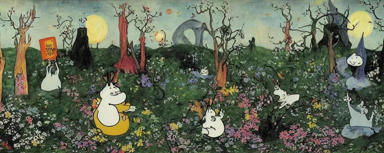Prompt: the moomins, bosch painting