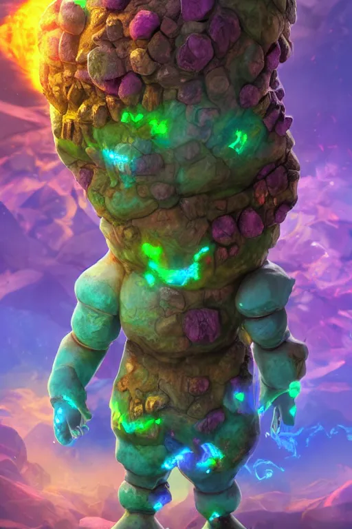 Image similar to arcane fantasy art giant golem elemental wood rock bastion forged gemstone enchanted forest troll, global illumination ray tracing hdr fanart arstation by sung choi and eric pfeiffer and gabriel garza and casper konefal lisa frank zbrush central hardmesh radiating a glowing aura