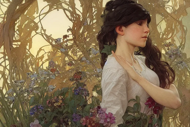 Prompt: a garden of sound, beautiful, intricate, highly detailed concept art by artgerm and greg rutkowski and alphonse mucha