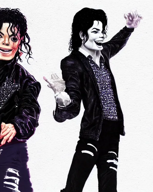 Image similar to a portrait of Michael Jackson & Michael Mcintyre dancing in front of a crowd,real life skin, intricate, highly detailed, artstation, concept art, smooth, sharp, photo