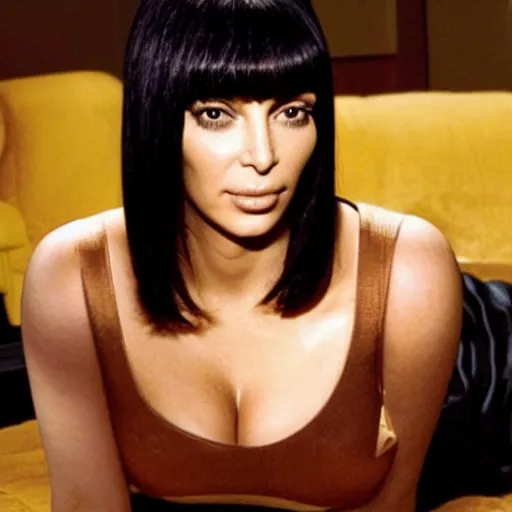 Prompt: Kim kardashian as Mia Wallace in Pulp Fiction