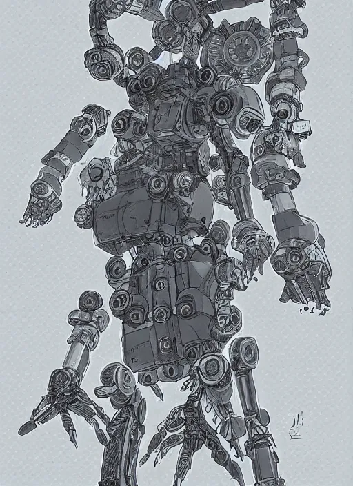 Image similar to intricate artwork of a mech by kallamity sketchbook, inspired by nier : automata, clean white lab background