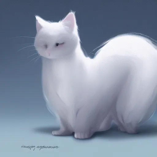 Image similar to cute kitty as a cloud, fluffy, white fur, blue eyes, pixar, concept art, digital art, painting