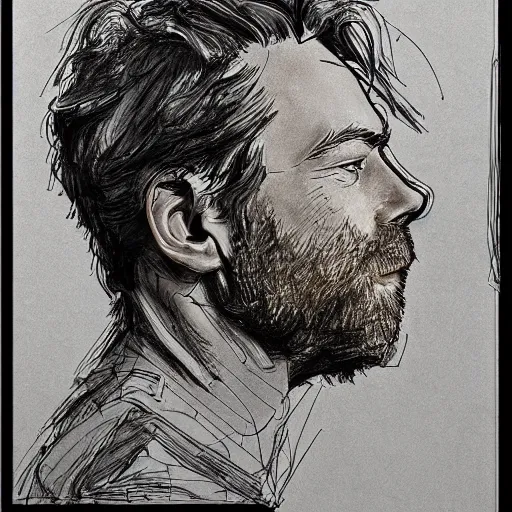 Image similar to a realistic yet scraggly portrait sketch of the side profile of a stern and sophisticated ewan mcgregor, trending on artstation, intricate details, in the style of frank auerbach, in the style of sergio aragones, in the style of martin ansin, in the style of david aja, in the style of mattias adolfsson