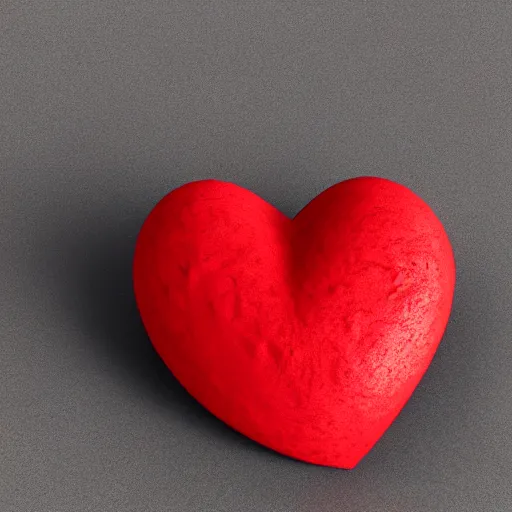 Image similar to 3d render of a badly formed red putty heart shape in the middle of a gray sheet of paper