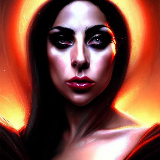 Prompt: lady gaga is the queen of the damned. Detailed digital art by greg rutkowski, Thomas kinkade, Keith Parkinson, artstation, cgsociety, deviantart, 8k, HD