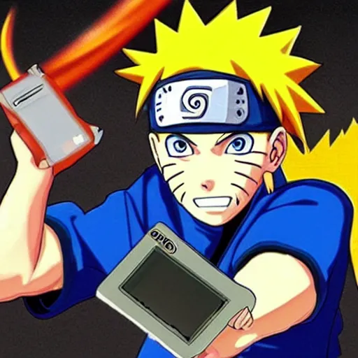 Prompt: Naruto playing Gameboy