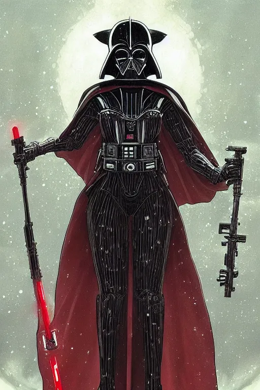 Image similar to anime key visual of a female darth vader goddess!!, intricate, stunning, highly detailed, digital painting, artstation, smooth, hard focus, starwars, sith, dark side, villain, the force, lucas films, illustration, art by artgerm and greg rutkowski and alphonse mucha