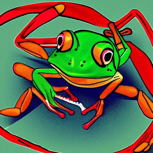 Prompt: a frog with crab legs, digital art