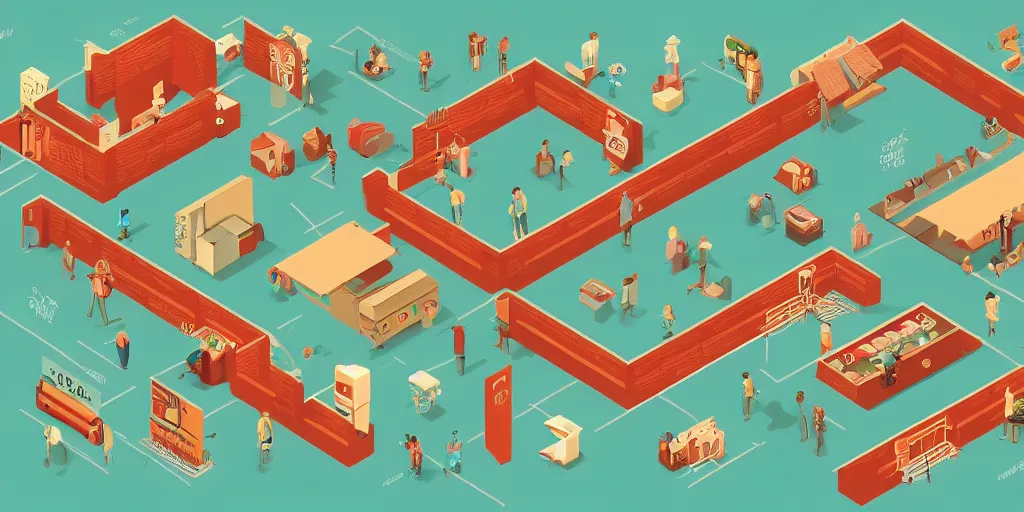 Image similar to isometric infographic by Wes Anderson