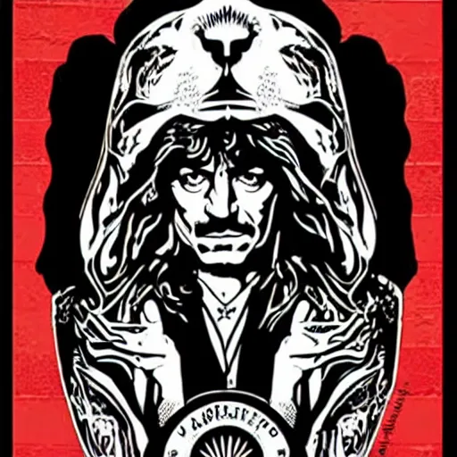 Prompt: robert plant poster by shepard fairey