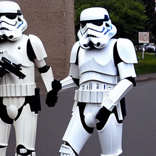 Image similar to stormtrooper holding hands with an Anime girl