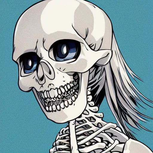 Prompt: manga fine details portrait of joyful skull girl skeleton. anime masterpiece by Studio Ghibli. 8k render, sharp high quality anime illustration in style of Steve Ditko, artstation