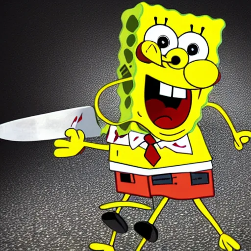 Image similar to spongebob stabbing someone with a knife hyper realistic 4 k image