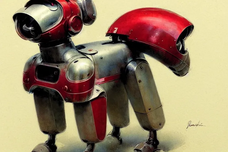 Image similar to guard ( ( ( ( ( 1 9 5 0 s retro future robot android dog. muted colors. ) ) ) ) ) by jean baptiste monge!!!!!!!!!!!!!!!!!!!!!!!!! chrome red