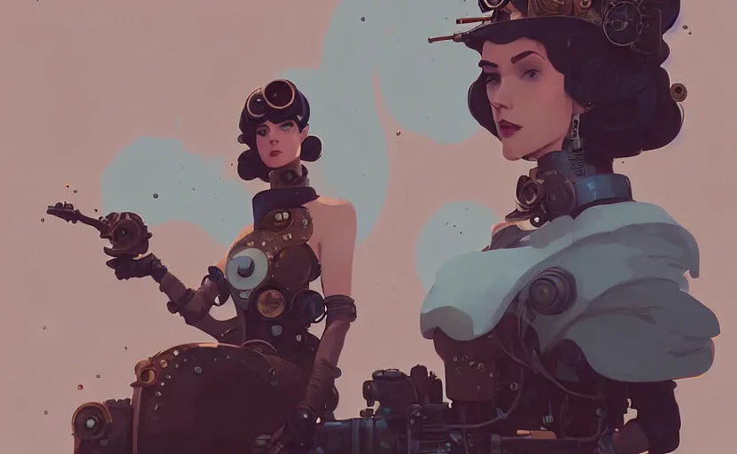 Image similar to portrait of female steampunk princess by atey ghailan, by greg rutkowski, by simon stalenhag, by greg tocchini, by james gilleard, by joe fenton, by kaethe butcher dynamic lighting, gradient light blue, brown, blonde cream and white color scheme, grunge aesthetic
