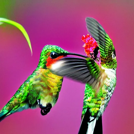 Image similar to “ hummingbirds drinking nectar from flowers, digital art, sigma 2 4 mm f / 8 ”