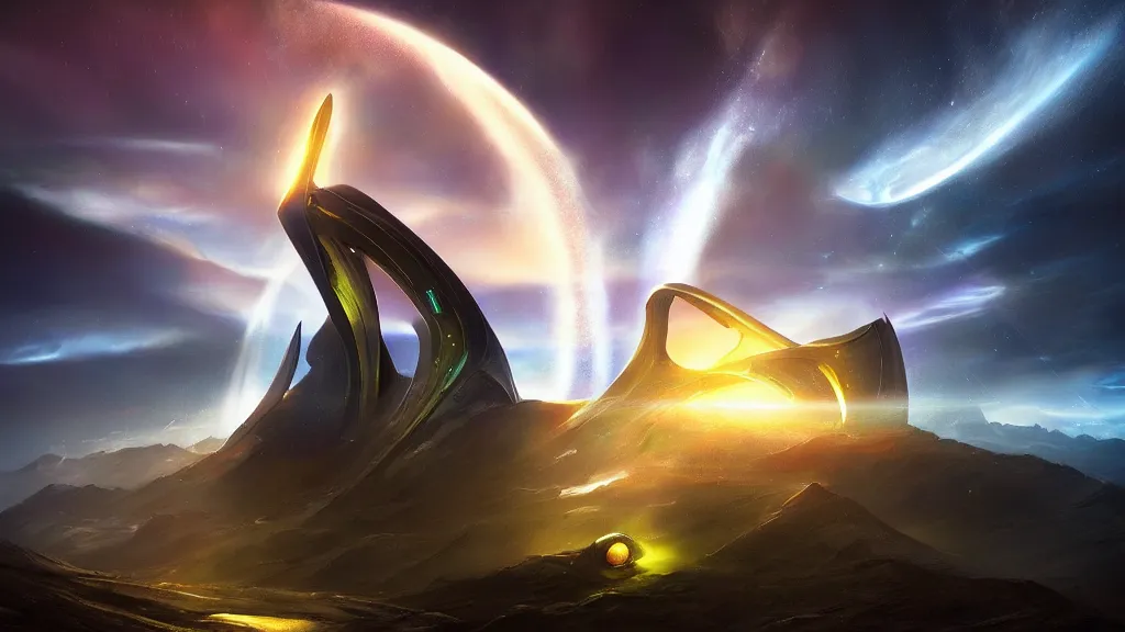 Prompt: protoss spaceship by marc adamus, beautiful dramatic lighting