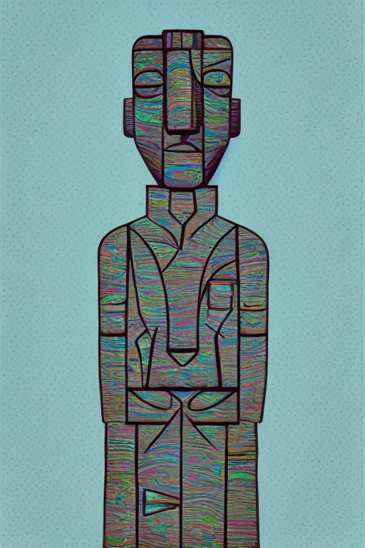 Image similar to cubist moai statue cutout digital illustration cartoon colorful beeple