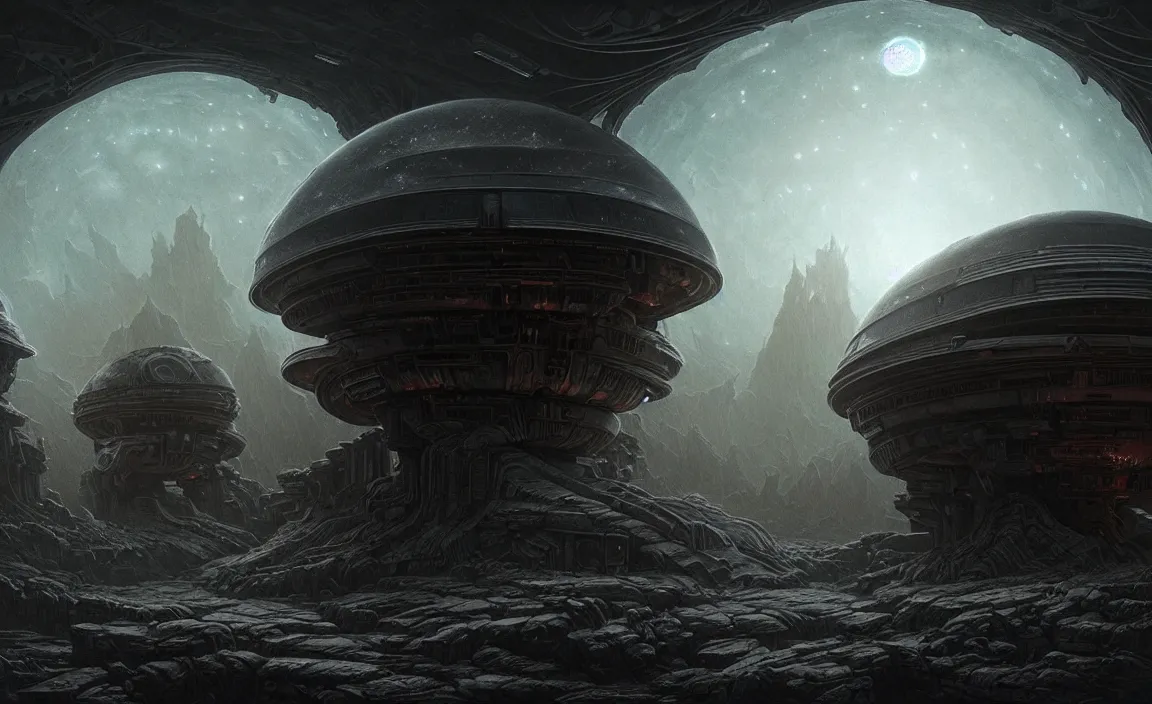 Image similar to epic professional sci - fi digital art of ruined cottagecore domed planetary outpost, eerie atmospheric lighting, painted, detailed, intricate, impressive, foreboding, by leesha hannigan, wayne haag, reyna rochin, iris van herpen, hdr, 8 k, epic, stunning, gorgeous, much wow, cinematic, masterpiece