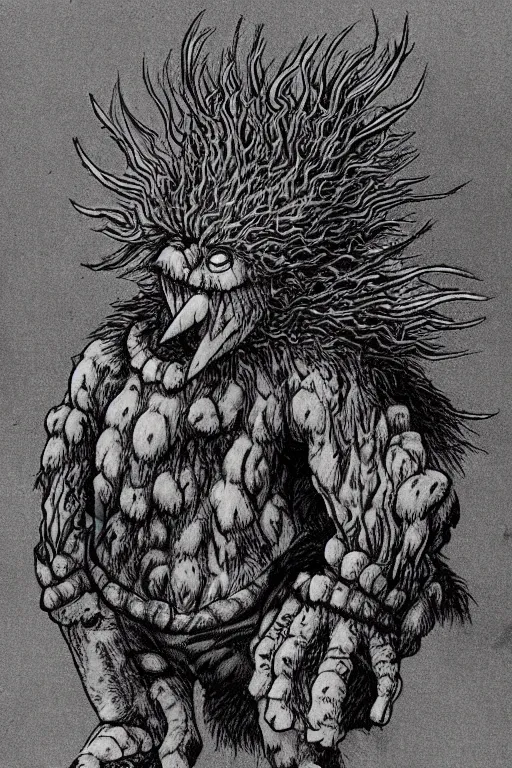 Image similar to thistle monster drawn in kentaro miura art style