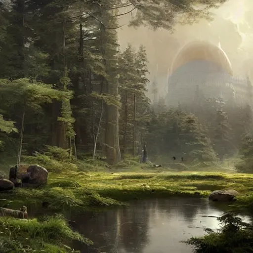 Image similar to infinite source of energy powers a utopian city, Ivan Shishkin and Greg Rutkowski