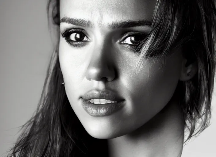 Image similar to a closeup, 4 5 mm, detailed photograph of a woman half jessica alba half nathalie portman half scarlett johansson, beautiful low light, 4 5 mm, by franz lanting