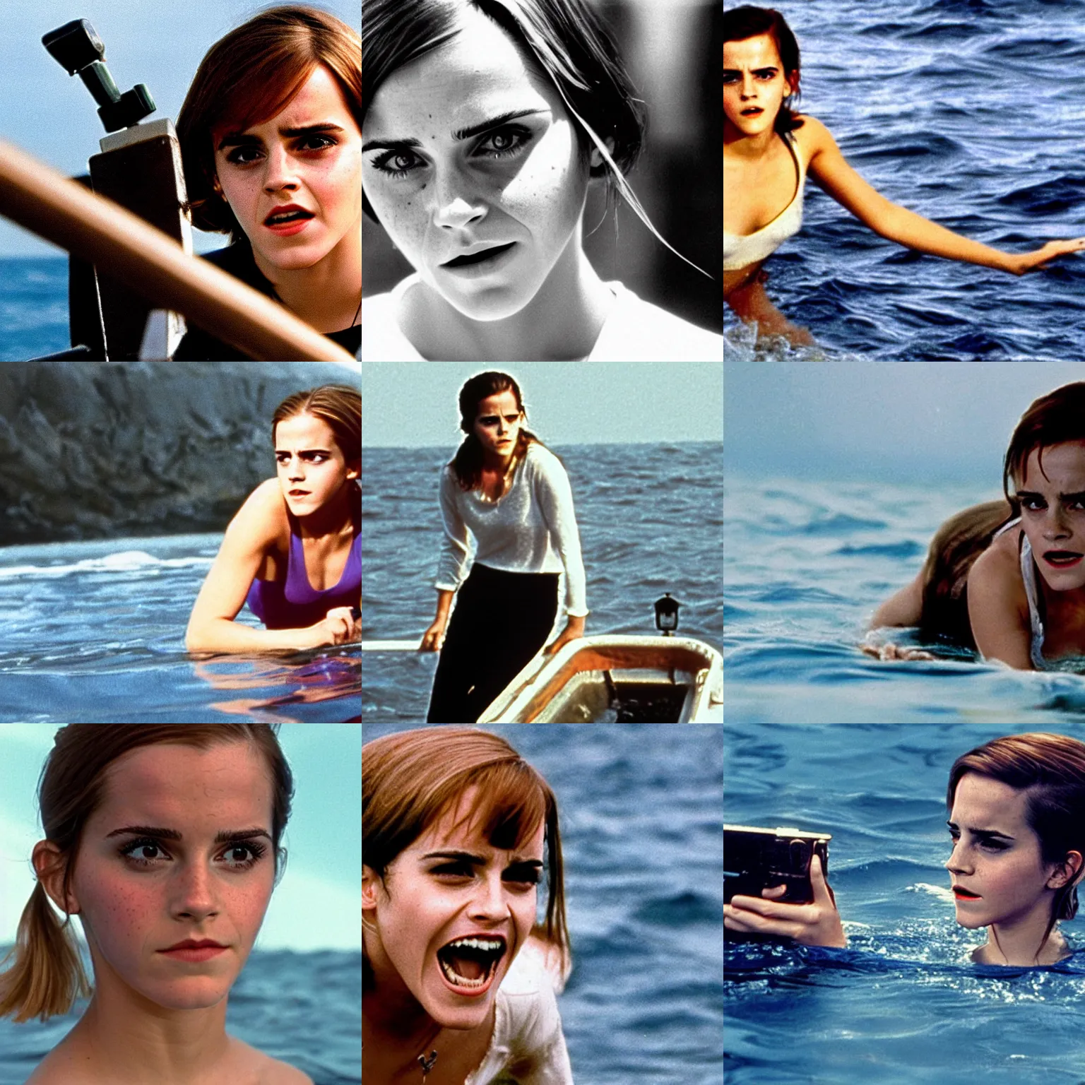 Prompt: Emma Watson as Jaws, film still from 'Moonraker'