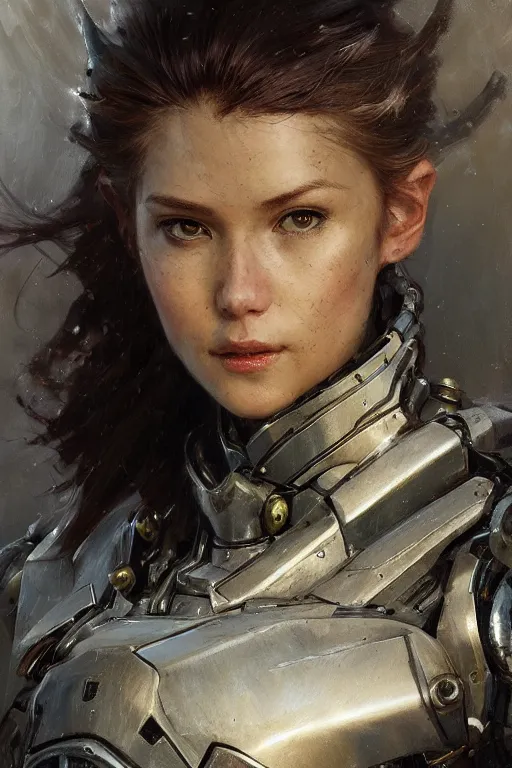 Prompt: portrait girl face metal cyborg armor and metal horse by gaston bussiere, anna nikonova aka newmilky, greg rutkowski, yoji shinkawa, yoshitaka amano, tsutomu nihei, donato giancola, geoffroy thoorens, concept art, trending on artstation, featured on pixiv