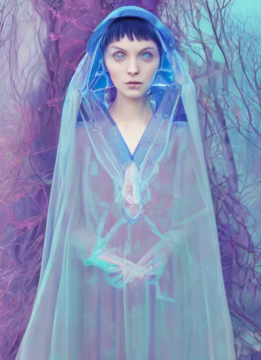 Image similar to blue eyes girl with transparent cape :: by Martine Johanna and Simon Stålenhag and Chie Yoshii and wlop and Guillermo del toro :: ornate, dynamic, particulate, rich colors, elegant, centered, artstation, smooth, sharp focus, octane render, 3d