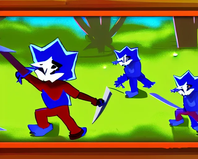 Prompt: screenshot of a crips gang member in the two dimensional web browser game swords and sandals ( 2 0 0 5 ), high quality