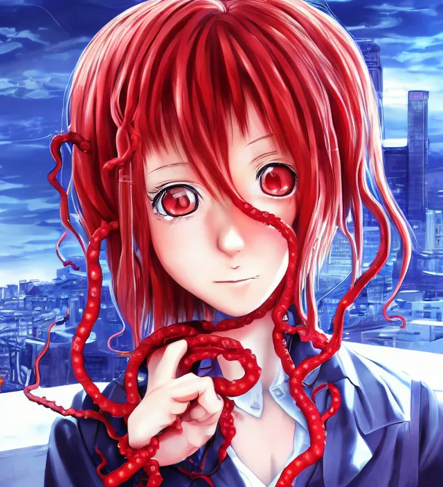 Prompt: hd 3 d rendered anime game portrait of a cute young schoolgirl complicated tentacle monster demons future downtown in ishikawa ken miura kentaro gantz devilman frank miller jim lee alex ross style detailed trending award winning on flickr pixiv artstation