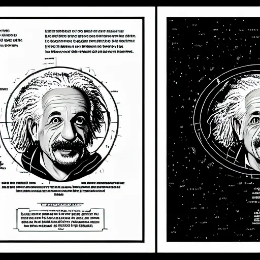 Image similar to portrait of albert einstein in front of a space - time diagram, by laurie greasley