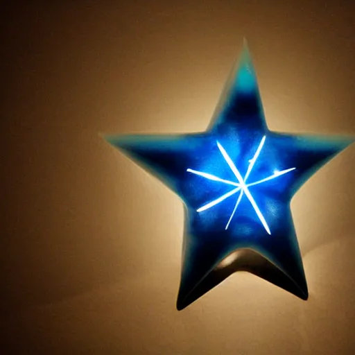 Image similar to dark blue glowing ceramic star shape, photograph