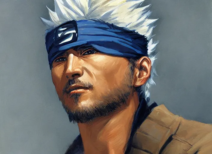 Prompt: a highly detailed beautiful portrait of kakashi hatake, by gregory manchess, james gurney, james jean