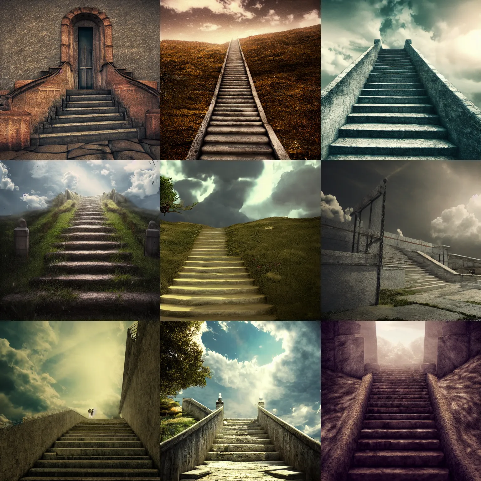 Prompt: stairs leading to heaven, before entering heaven there is a sign that says heaven will wait, the scene around the clouds, 4K resolution, digital art, Cinematic, 35mm, CryEngine